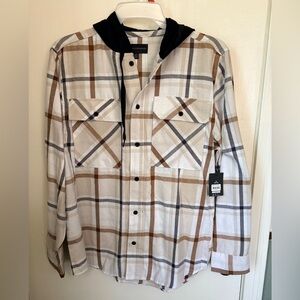 No Boundaries Black Hood Plaid Button-Up Shirt